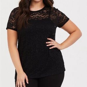 Torrid Black Sheer Floral Lace Crew Shirt Sleeve Tee Size 3X